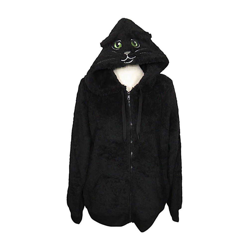 Torrid Black Zip Up Fuzzy Cat Face Hoodie Plus Size 2X - Picture 2 of 8